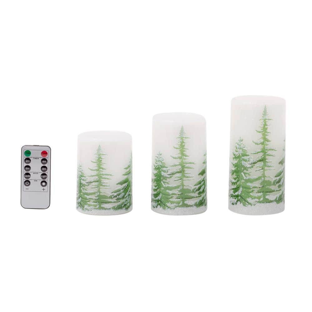  Set Of Three LED Xmas Tree Unscented Flameless Candle