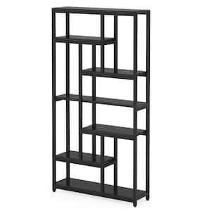 79 in. Black Engineered Wood 6-Open-Shelf Bookcase with Sturdy Metal Frame