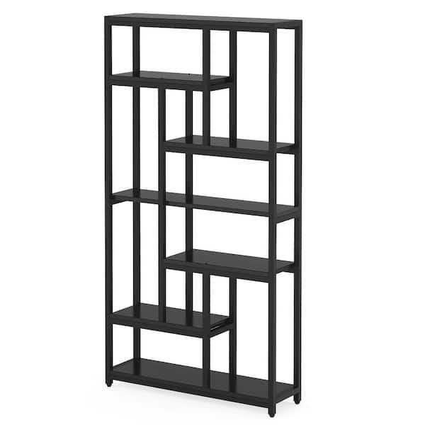 TRIBESIGNS WAY TO ORIGIN 79 in. Black Engineered Wood 6-Open-Shelf Bookcase with Sturdy Metal Frame