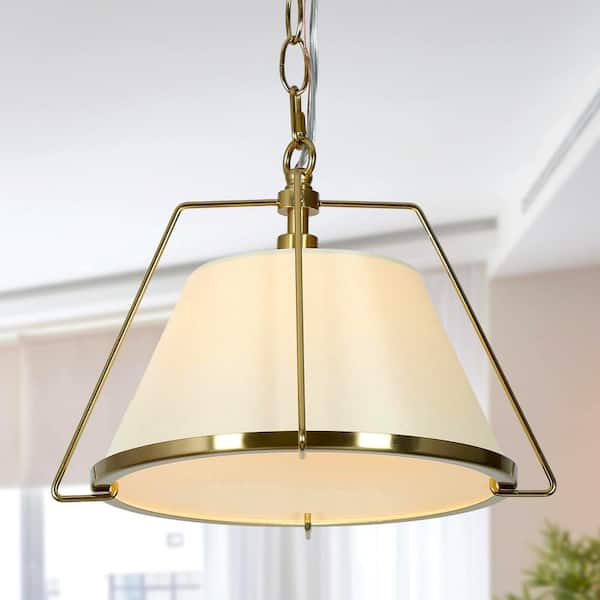 Uolfin Modern Copper Gold Pendant Light, 1-Light Brass Bowl Island Pendant Light with Fabric Shade