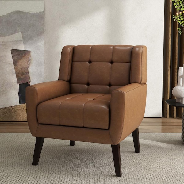 Brown PU Leather Upholstered Arm Chair (Set of 1)