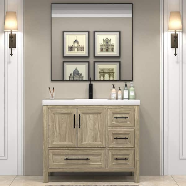BV Better Vanity VIV 42 in. W x 20 in. D x 35 in. H Single Sink Freestanding Bath Vanity in Dark French Oak with White Acrylic Top