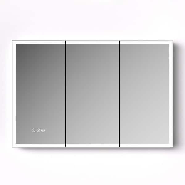 48 in. W x 32 in. H Rectangular Silver Aluminum 3 Color LED Anti-Fog Lighted Medicine Cabinet with Mirror