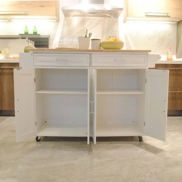 Whatseaso White Wood Kitchen Island with Cabinet and Drawers