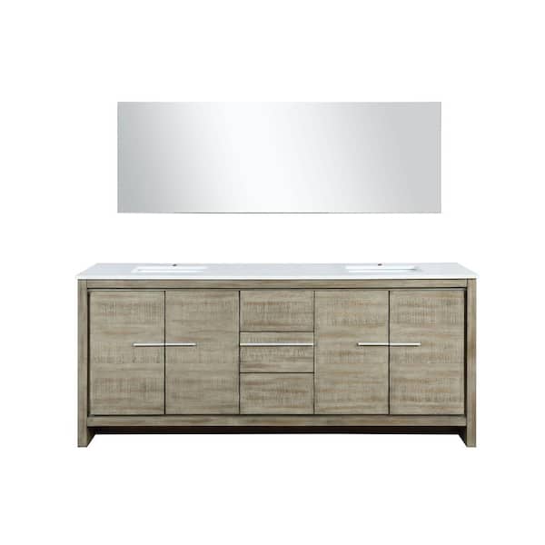 Lafarre 80 in W x 20 in D Rustic Acacia Double Bath Vanity, Cultured Marble Top and 70 in Mirror