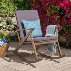 Gus Gray Wood Outdoor Rocking Chair with Gray Cushion