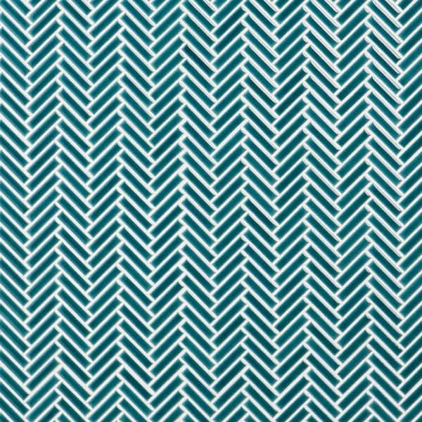 Ivy Hill Tile Motif Herringbone Teal 11.14 in. x 11.14 in. Crackled Glossy Porcelain Mosaic Floor and Wall Tile (0.86 sq. ft./each)