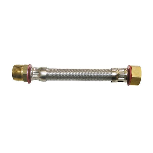 Watts 1 in. x 1 in. x 24 in. Lead-Free MIP x FIP Braided Stainless Steel Water Heater Connector