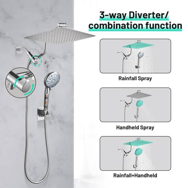 thumbnail image 2 of High Pressure Rain Shower Head With Handheld Spray Combo – Wall Mount, 4 Spray Patterns, Filter Included 2 of 4