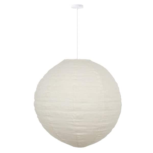 MPG Orb 24 in. 60-Watt 1-Light Ivory Hanging Lantern Pendant-Light with Round Fabric Shade and White Hardwire