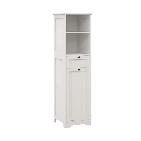 15.74 in. W x 13.77 in. D x 55 in. H White MDF Freestanding Linen Cabinet with 1-Drawer Tilt-Out Laundry Sorter