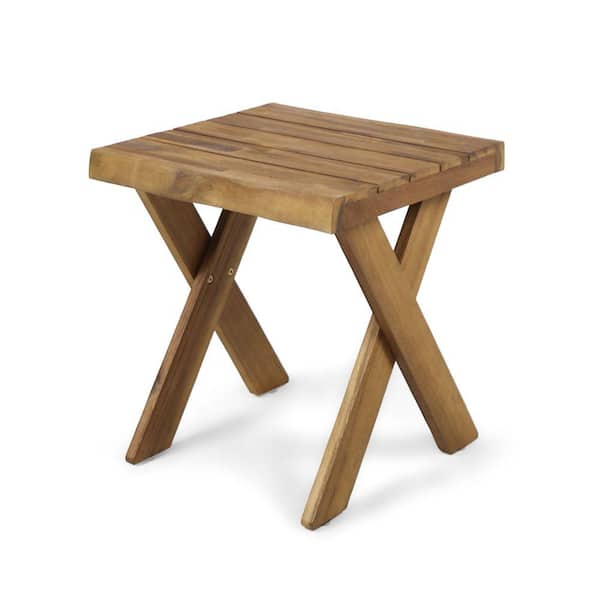 ITOPFOX Sandblast Teak Rustic Acacia Wood Outdoor Side Table Patio Classic Backyard Cross Base Legs Crafted for Garden Decor