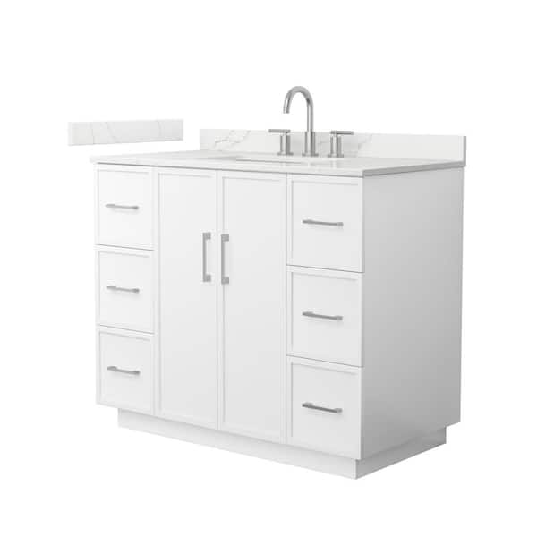 Wyndham Collection Elan TK 42 in. Single Freestanding White Bath Vanity with Giotto Quartz Top (Assembled)
