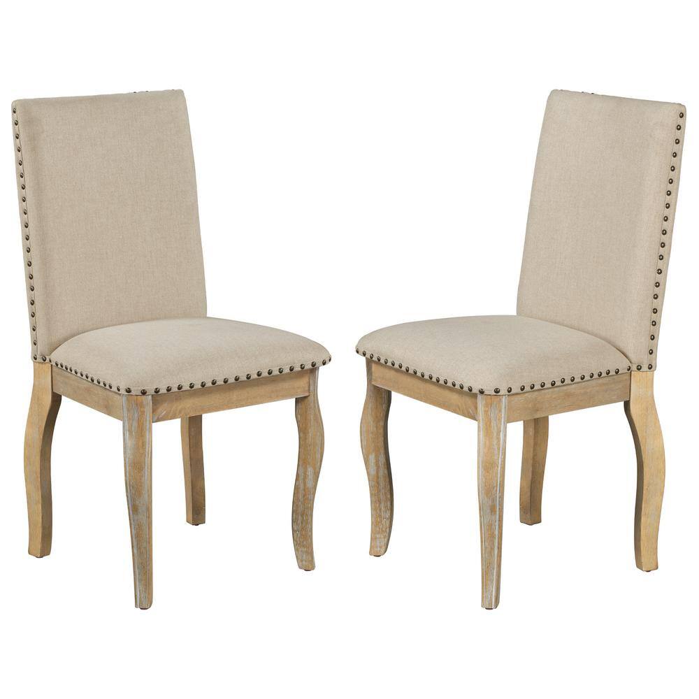 Natural Wood Wash High Back Upholstered Parsons Dining Chairs