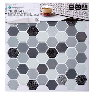 Self-Adhesive Quatrefoil Glitter Accent, Grey, 10 in. x 10 in. Peel and Stick Wall Tiles 10 in. x 10 in.