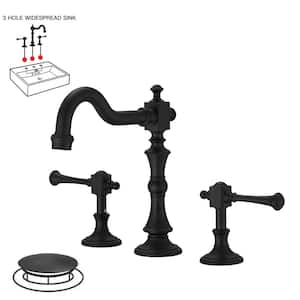 8 in. Widespread Double Handle 3 Hole Bathroom Faucet Water-Saving With Metal Drain In Matte Black