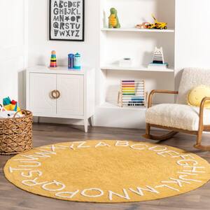 Kids Washable Round Alphabet Rug Yellow 3 ft. x 5 ft. Accent Rug