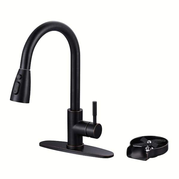 ARCORA Single Handle Pull Down Sprayer Kitchen Faucet with Deckplate and Glass Rinser in Oil Rubbed Bronze