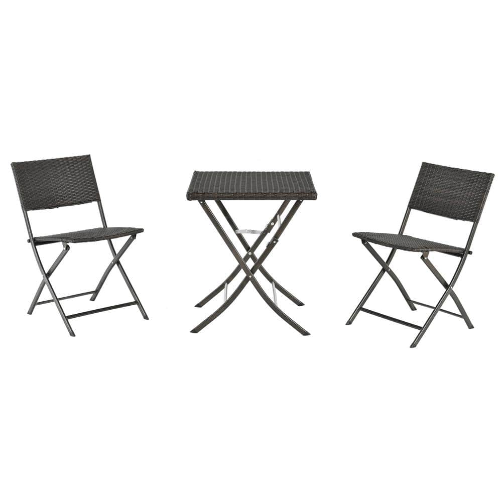 3-Pieces Brown Wicker Outdoor Bistro Set, Foldable Outdoor Patio Furniture 