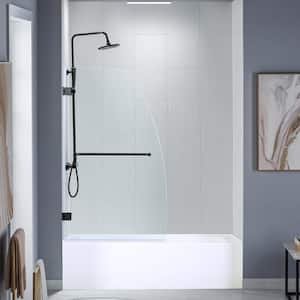 Everette 34 in. W x 58 in. H Frameless Hinged Tub glass door in Matte Black Finish, Include Support Bar