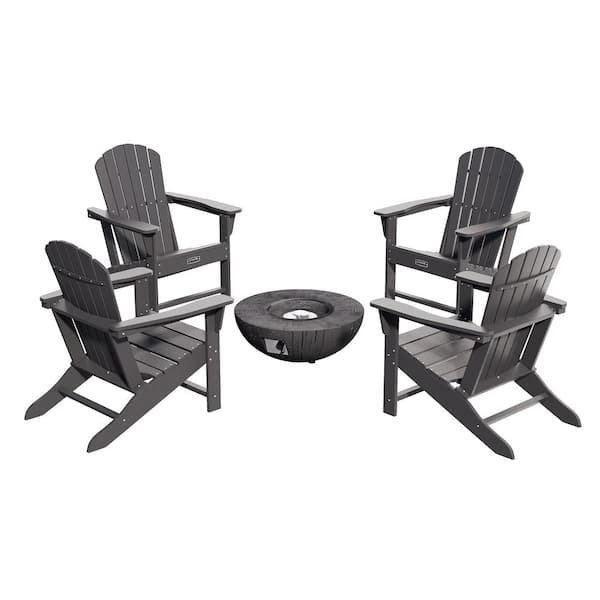 CASAINC Grey 5-Piece Plastic Adirondack Homedepot Outdoor Conversation Patio Fire Pit Set