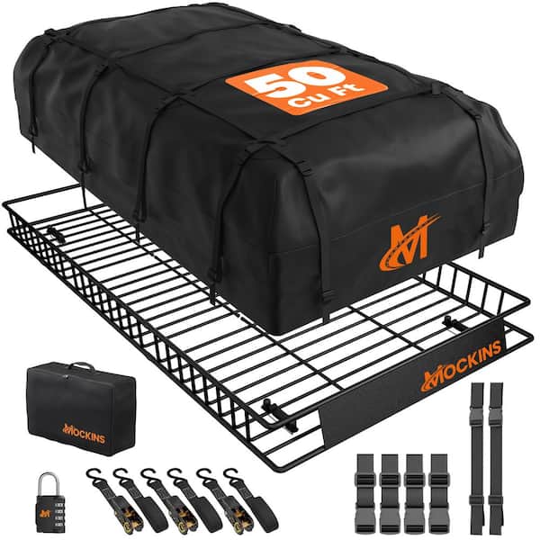 90 in. x 50 in. x 6 in. XXL Roof Rack Basket w/ 50 cu. ft. Rooftop Cargo Bag (85 in. x 50 in. x 20 in.) and Accessories