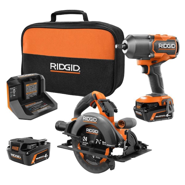 18V Brushless Cordless 4-Mode 1/2 in. High-Torque Impact Wrench Kit w/ (2) 4.0 Ah Batteries, Charger, & Circular Saw