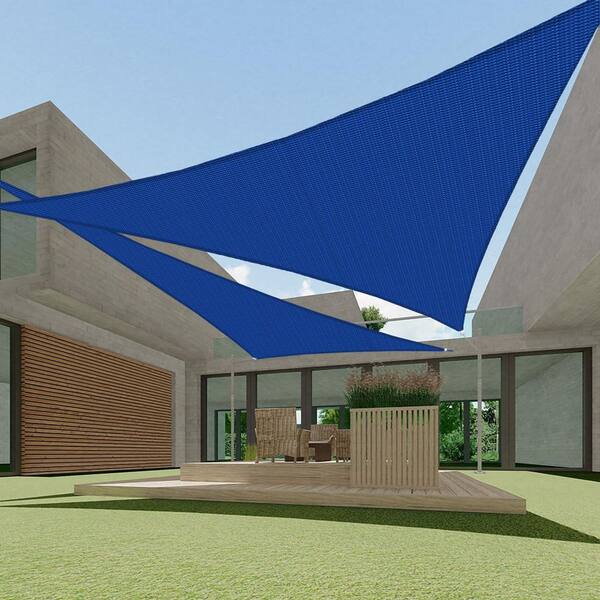 10 ft. x 10 ft. x 10 ft. HDPE Sun Shade Sail Triangle Canopy Shades for Outdoor, Fabric Blockage 95% UV Resistant, Blue