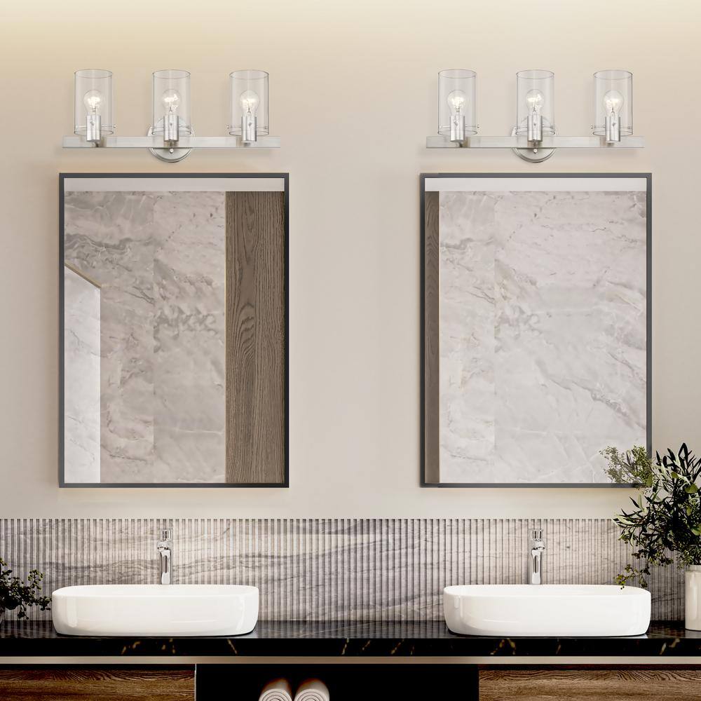 Munich Brushed Nickel 3-Light Vanity with Clear Glass Shades