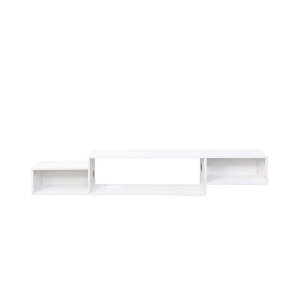 65.35 in. W x 9.06 in. D Wall Mounted White Decorative Wall Shelf, TV Stand with 20-Color LEDs and Charging Station