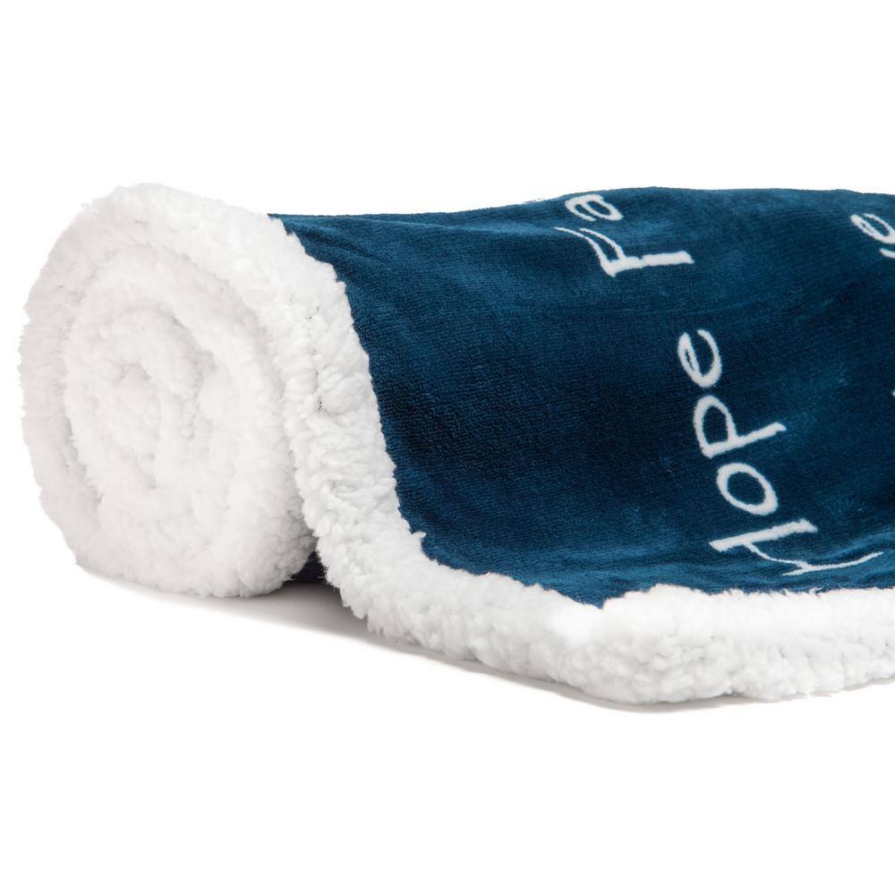 Blue Reversible Sherpa and Faux Fur Throw Blanket