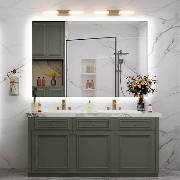KIOTEE 60 in. x 40 in. H Rectangular Frameless Super Bright Backlight LED Anti-Fog Tempered Glass Wall Bathroom Vanity Mirror