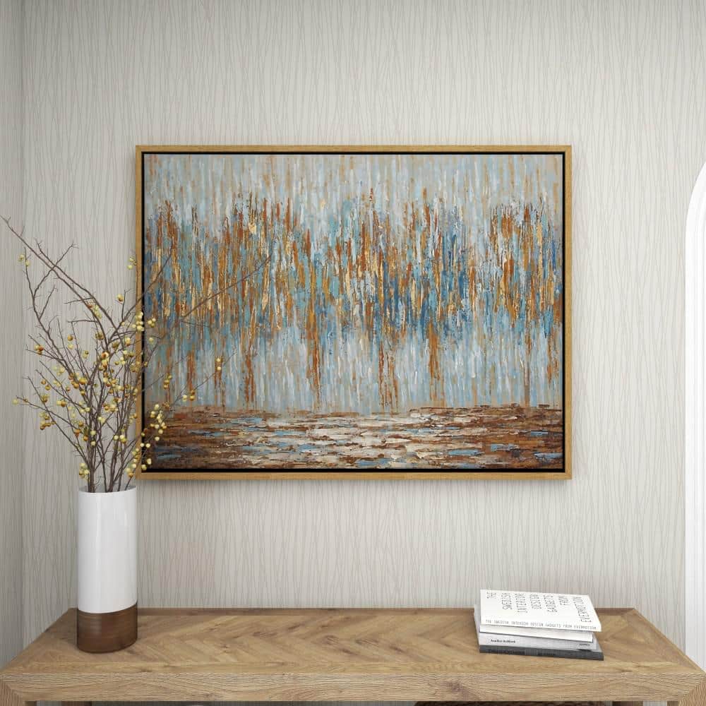 47" x 36" Blue and Gold Abstract Tree Framed Wall Art
