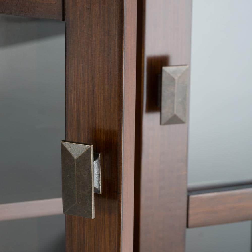 Russet Brown Solid Wood Low Storage Cabinet with Glass Doors