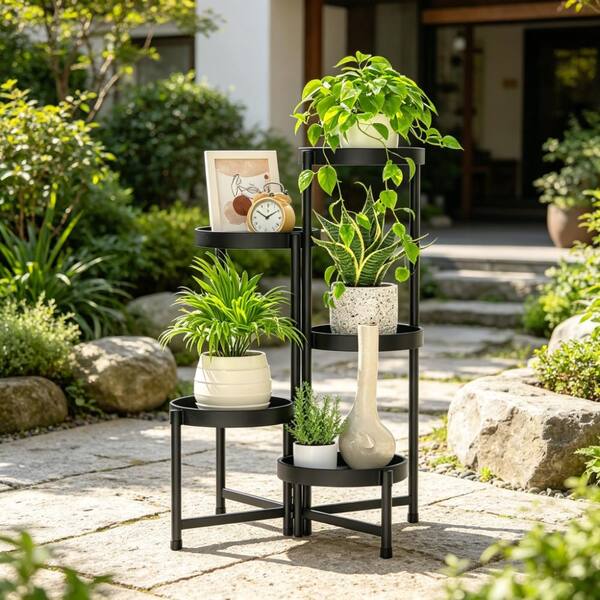 大人気　129cm イタリア製　置物 花台　天使　SELECTED by NBC 5 Tier Folding Plant Stand Outdoor with Plastic Tray, Tiered
