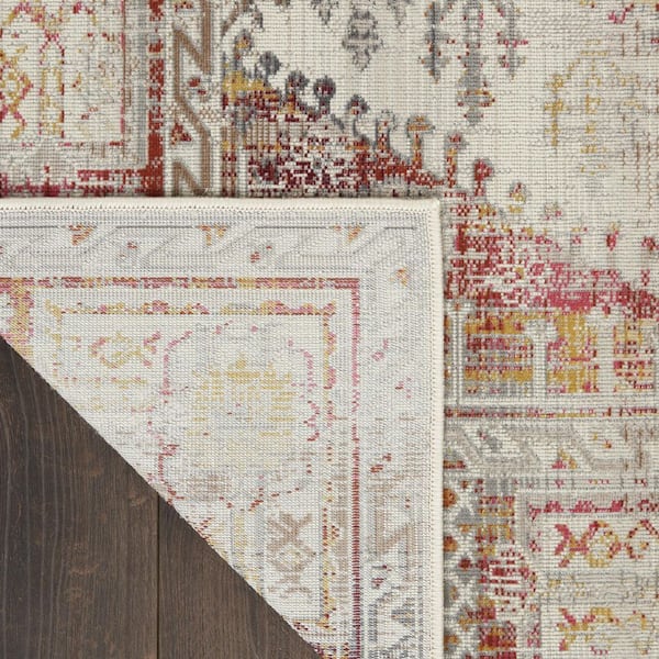 8 ft. x 10 ft. Ivory Red And Orange Floral Distressed Non Skid Area Rug