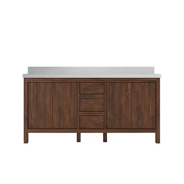Willow Collections Elizabeth Teak 72 in. W x 22 in. D x 36 in. H Double Sink Bath Vanity in Dark Walnut with 2 in. Carrara Qt. Top