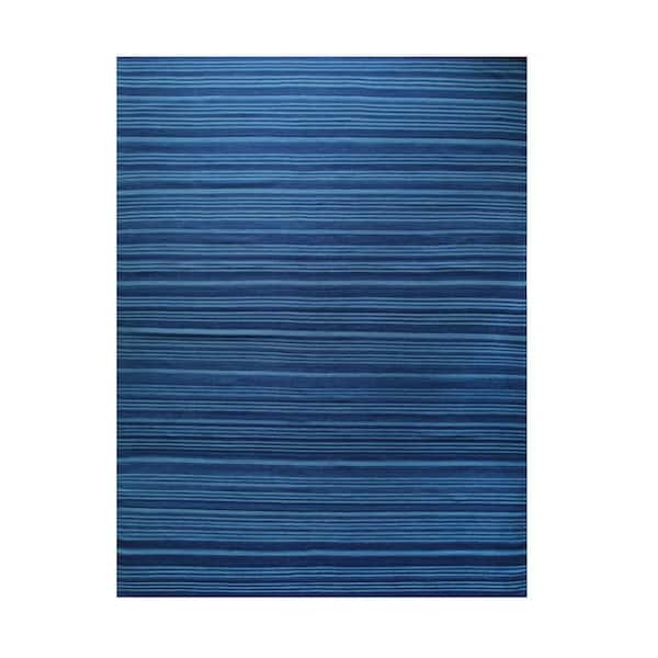 Blue 6 ft. x 9 ft. Hand-Woven Wool Modern Flat Modern Weave Rug Area Rug