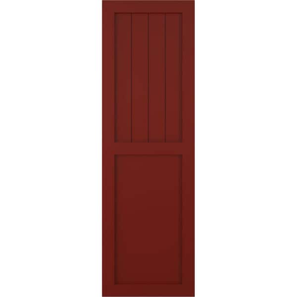 Ekena Millwork 12 in. x 32 in. PVC True Fit Farmhouse/Flat Panel Combination Fixed Mount Board and Batten Shutters Pair in Pepper Red