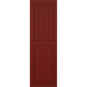 15 in. x 54 in. True Fit PVC Farmhouse/Flat Panel Combination Fixed Mount Board and Batten Shutters Pair in Pepper Red