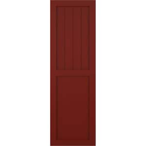 15 in. x 73 in. True Fit PVC Farmhouse/Flat Panel Combination Fixed Mount Board and Batten Shutters Pair in Pepper Red
