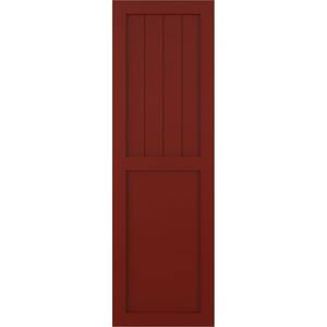 15 in. x 78 in. True Fit PVC Farmhouse/Flat Panel Combination Fixed Mount Board and Batten Shutters Pair in Pepper Red