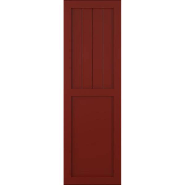 Ekena Millwork 18 in. x 75 in. PVC True Fit Farmhouse/Flat Panel Combination Fixed Mount Board and Batten Shutters Pair in Pepper Red