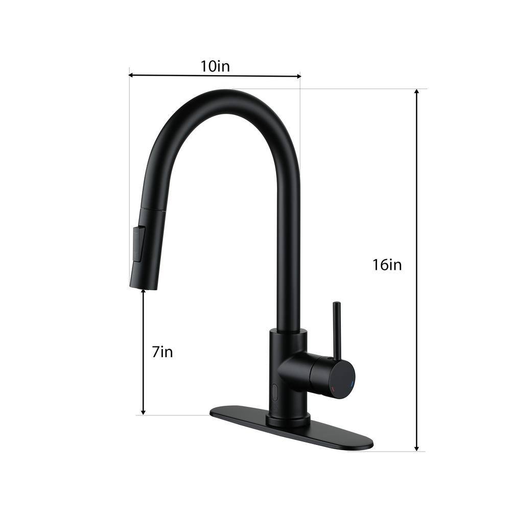 Matte Black Stainless Steel Touchless Kitchen Faucet with Pull-out Spray