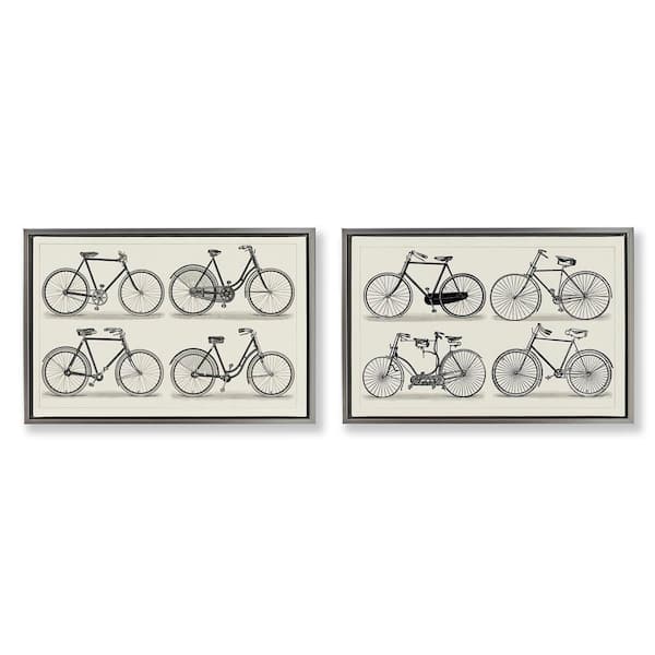 Stupell Industries Vintage Bicycle Styles by Vision Studio 2-Pieces Gray Floater Frame Typography Graphic Art Print 17 in. x 25 in.