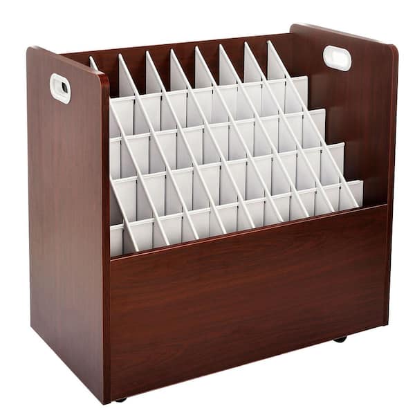 AdirOffice 50-Compartment Mahogany Mobile Wood Roll File Storage Organizer