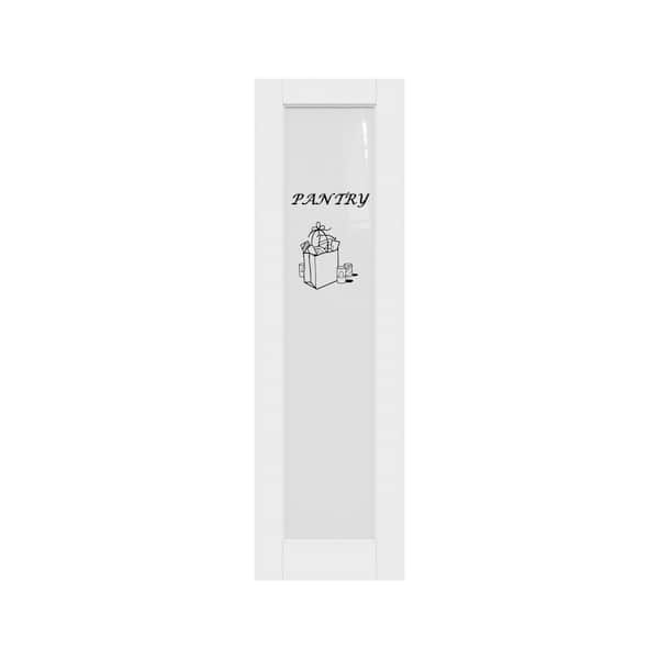 24 in. x 80 in. 1-Lite Tempered Frosted Glass White Primed Solid Core MDF Wood Interior Door Slab with Pantry Sticker