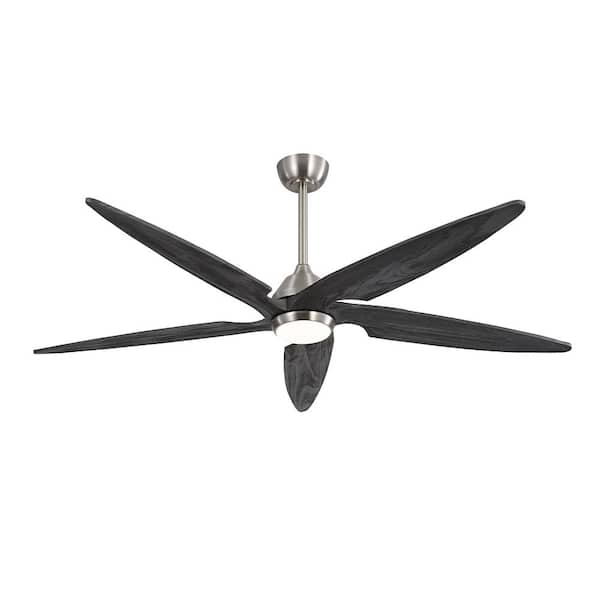 MLiAN 54 in. Nickel and Brushed Gray Indoor 5-Solid Wood Blades LED Ceiling Fan with Remote and 2 Downrods
