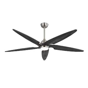 64 in. Nickel and Light Wood Grain Indoor 5-Solid Wood Blades LED Ceiling Fan with Remote and 3-Downrods