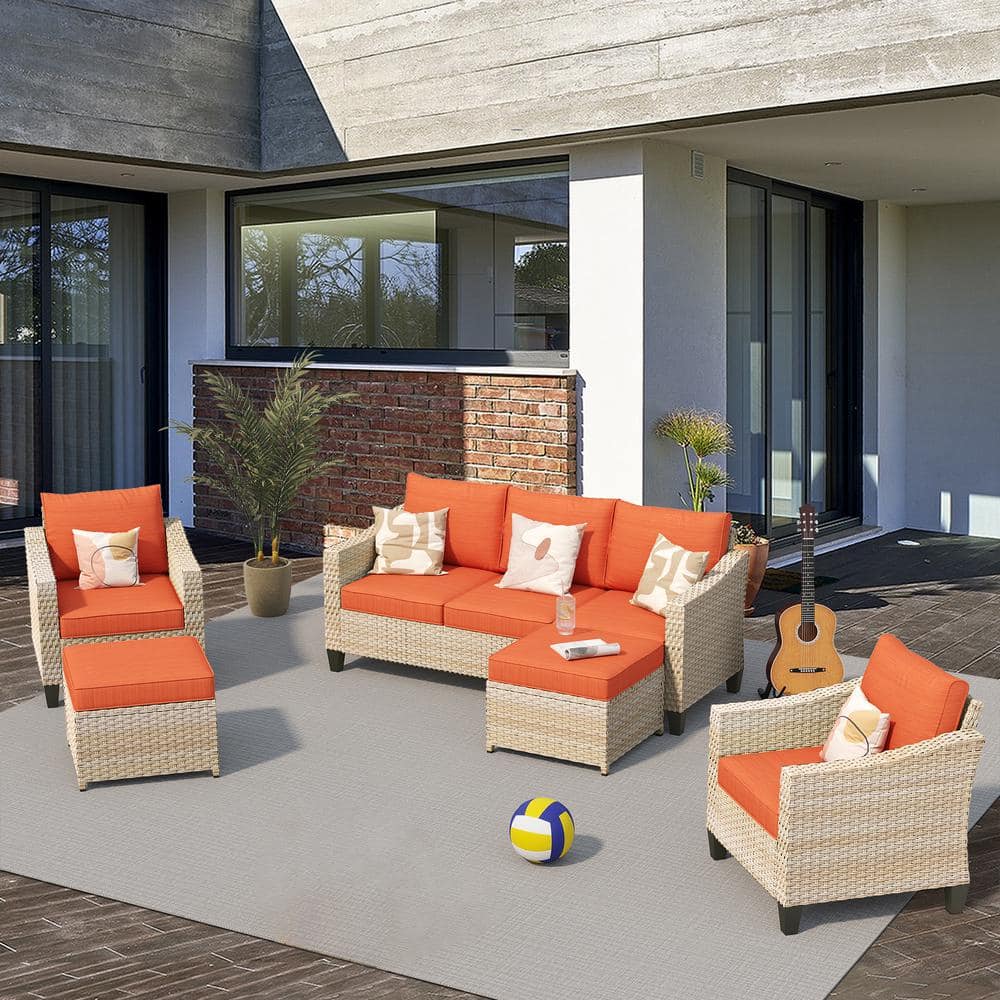 Toject Barkley Beige 5-Piece Outdoor Patio Conversation Sofa Seating ...